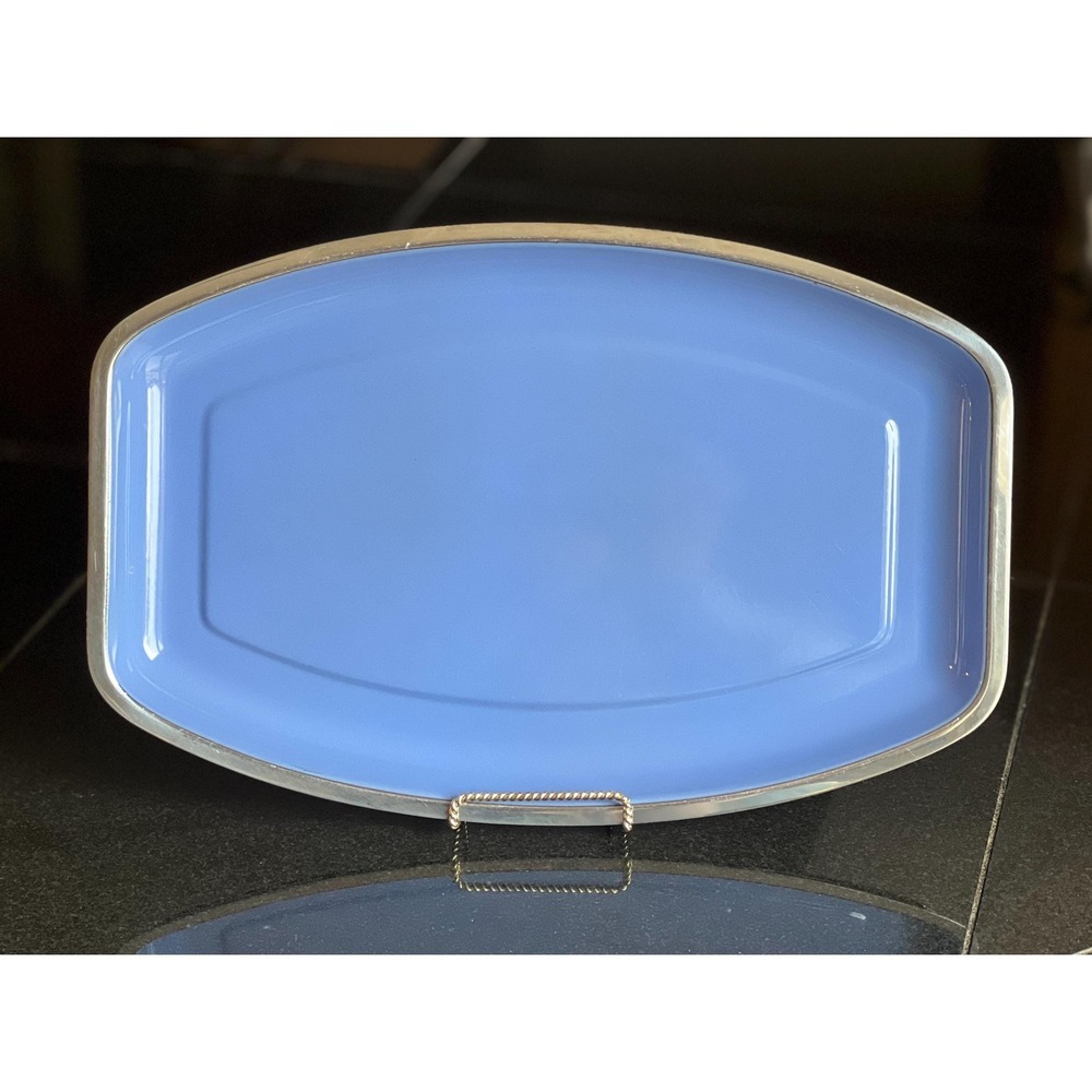 Vintage Cathrineholm Enamel Platter‎ - Norway Blue MCM 15" x 10"